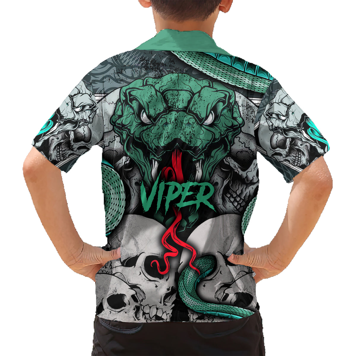 Infernal Trio Hawaiian Shirt Skull, Viper, and Sinister Snake - Wonder Print Shop