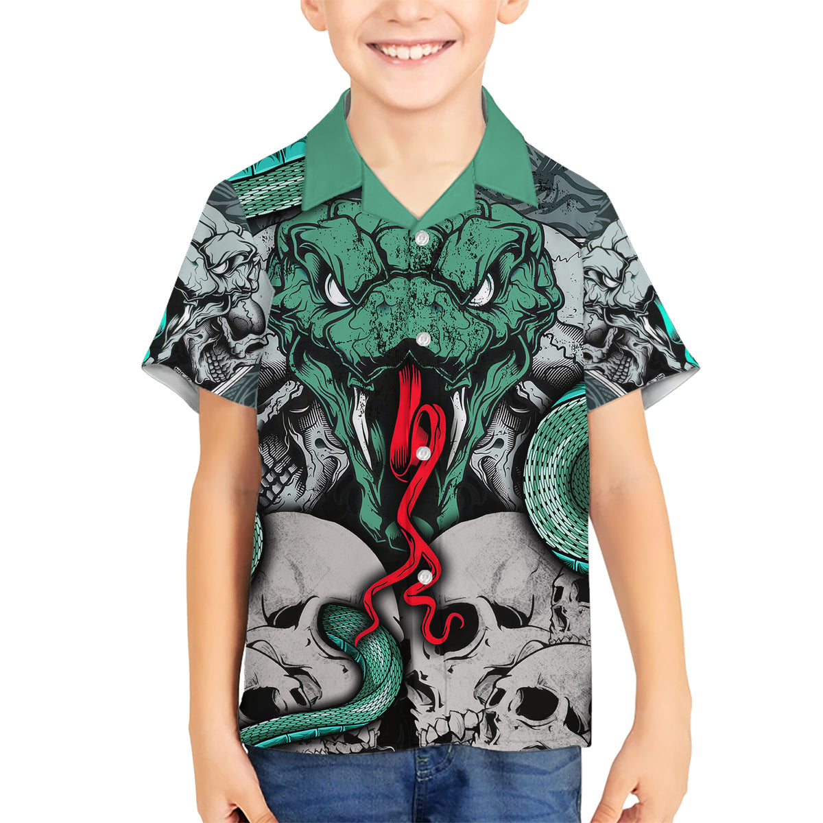 Infernal Trio Kid Hawaiian Shirt Skull, Viper, and Sinister Snake - Wonder Print Shop