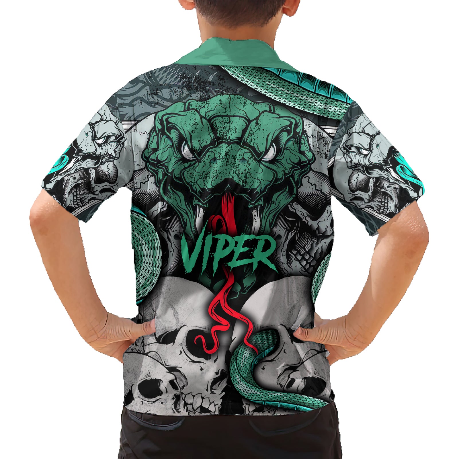 Infernal Trio Kid Hawaiian Shirt Skull, Viper, and Sinister Snake - Wonder Print Shop