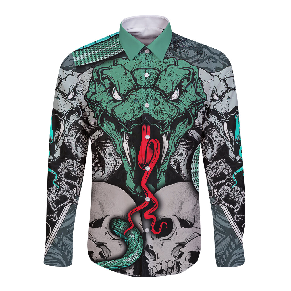 Infernal Trio Long Sleeve Button Shirt Skull, Viper, and Sinister Snake - Wonder Print Shop