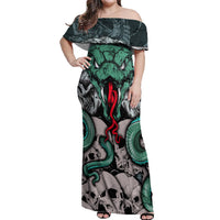Infernal Trio Off Shoulder Maxi Dress Skull, Viper, and Sinister Snake - Wonder Print Shop