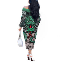 Infernal Trio Off The Shoulder Long Sleeve Dress Skull, Viper, and Sinister Snake - Wonder Print Shop