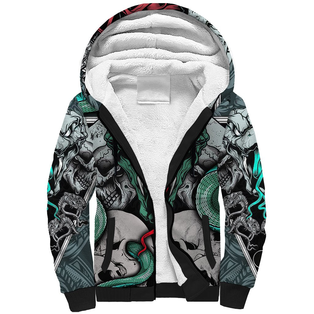 Infernal Trio Sherpa Hoodie Skull, Viper, and Sinister Snake - Wonder Print Shop