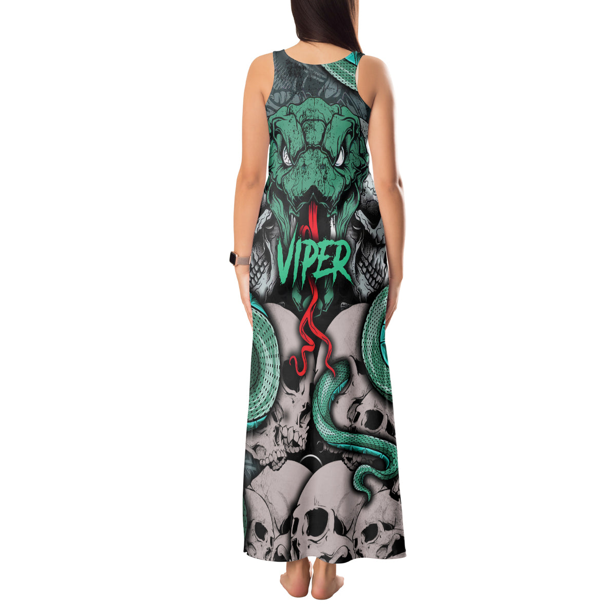 Infernal Trio Tank Maxi Dress Skull, Viper, and Sinister Snake - Wonder Print Shop