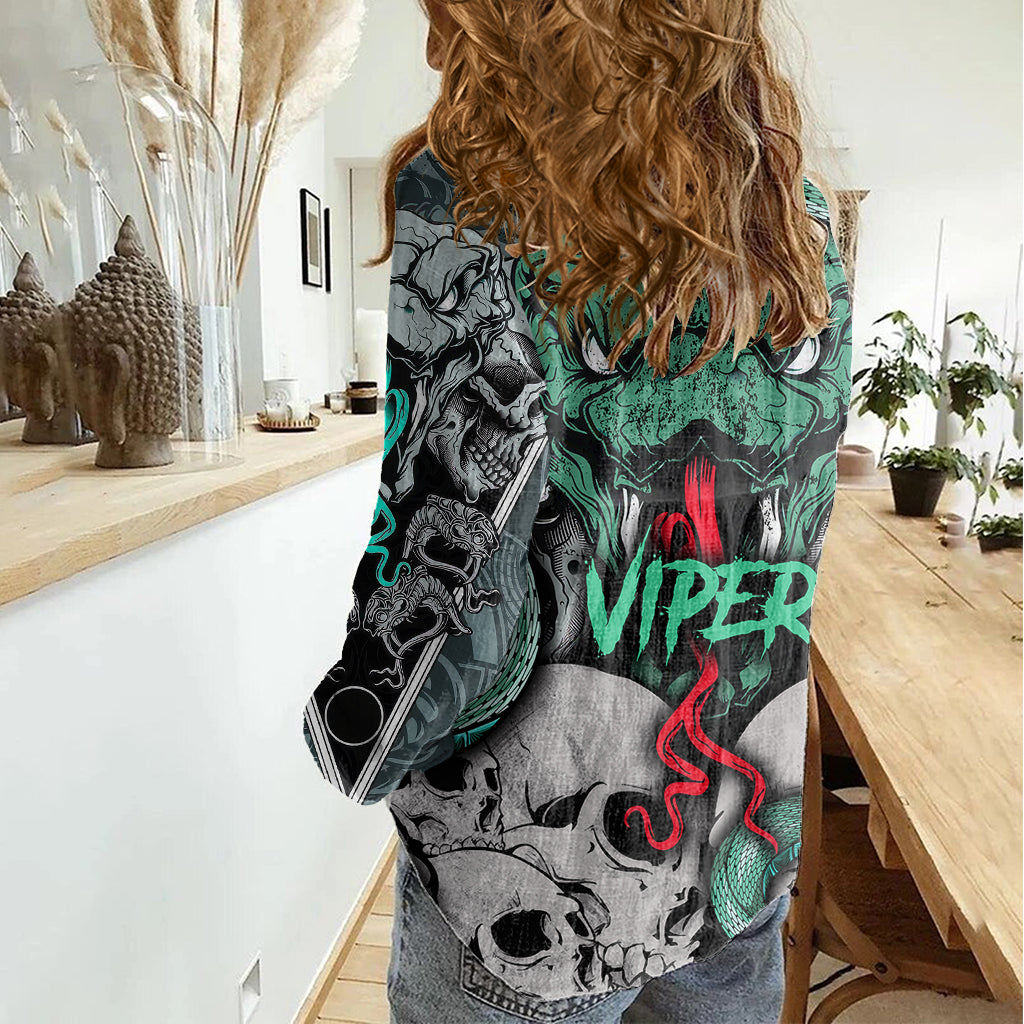 Infernal Trio Women Casual Shirt Skull, Viper, and Sinister Snake - Wonder Print Shop