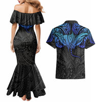 Polynesian Ray Pattern Couples Matching Mermaid Dress and Hawaiian Shirt - Wonder Print Shop