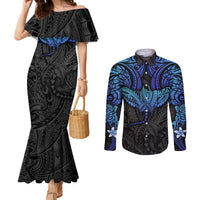 polynesian-ray-pattern-couples-matching-mermaid-dress-and-long-sleeve-button-shirt