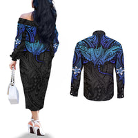 polynesian-ray-pattern-couples-matching-off-the-shoulder-long-sleeve-dress-and-long-sleeve-button-shirt