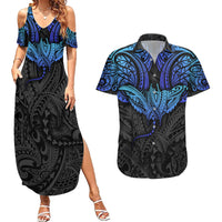 Polynesian Ray Pattern Couples Matching Summer Maxi Dress and Hawaiian Shirt - Wonder Print Shop