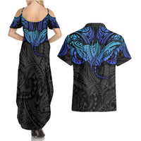Polynesian Ray Pattern Couples Matching Summer Maxi Dress and Hawaiian Shirt - Wonder Print Shop