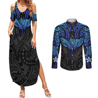Polynesian Ray Pattern Couples Matching Summer Maxi Dress and Long Sleeve Button Shirt - Wonder Print Shop