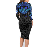 Polynesian Ray Pattern Family Matching Long Sleeve Bodycon Dress and Hawaiian Shirt - Wonder Print Shop