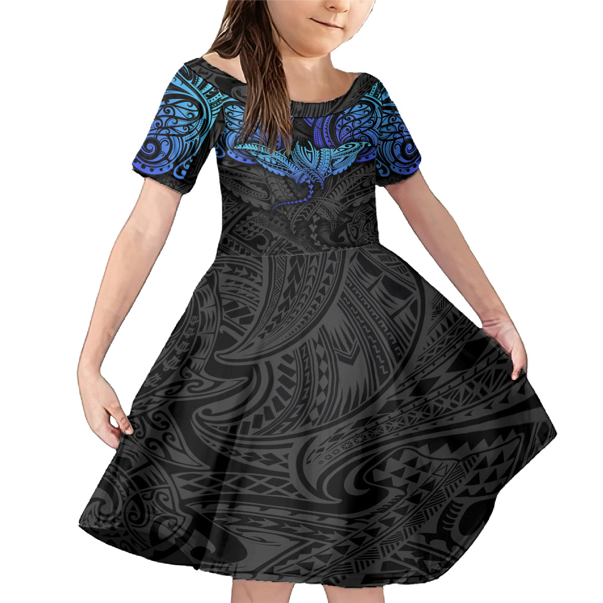 Polynesian Ray Pattern Family Matching Mermaid Dress and Hawaiian Shirt - Wonder Print Shop