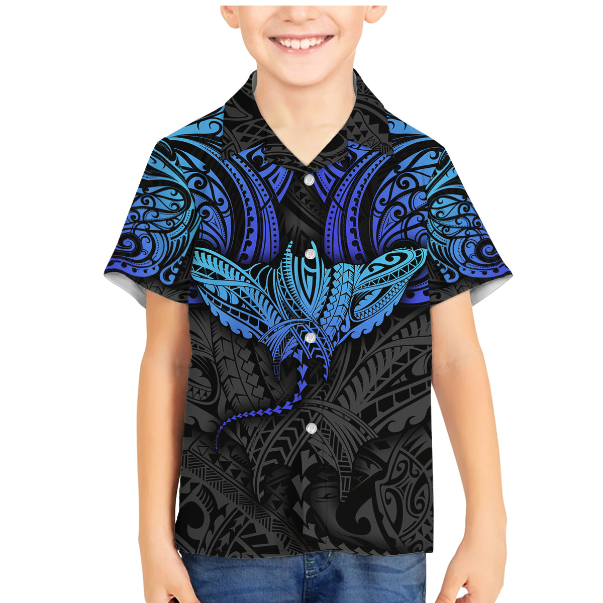 Polynesian Ray Pattern Family Matching Mermaid Dress and Hawaiian Shirt - Wonder Print Shop
