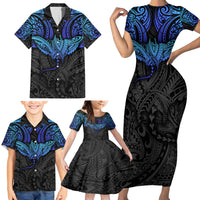 Polynesian Ray Pattern Family Matching Short Sleeve Bodycon Dress and Hawaiian Shirt - Wonder Print Shop