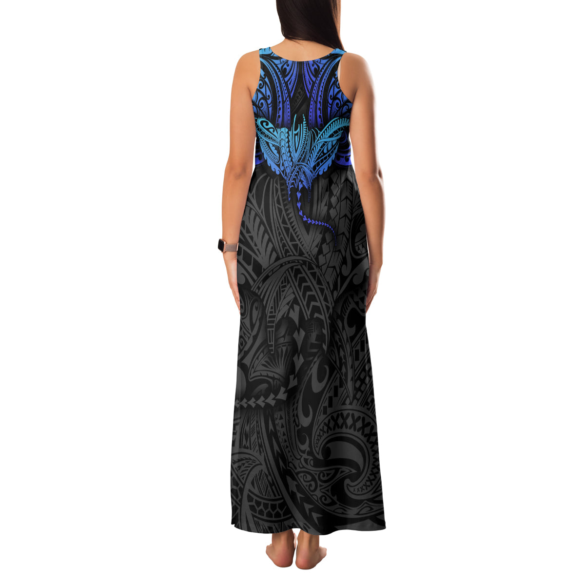 Polynesian Ray Pattern Family Matching Tank Maxi Dress and Hawaiian Shirt - Wonder Print Shop