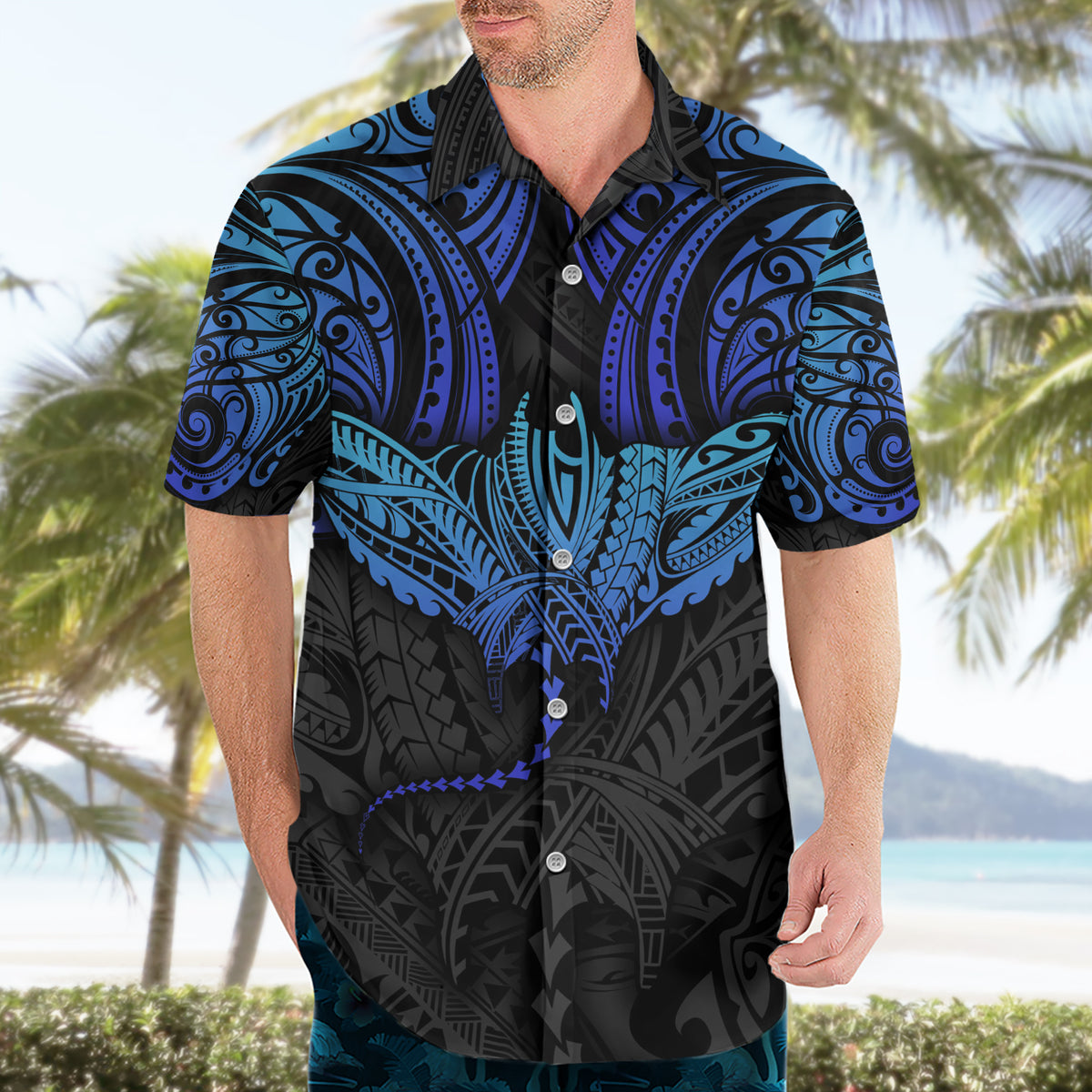 Polynesian Ray Pattern Hawaiian Shirt - Wonder Print Shop