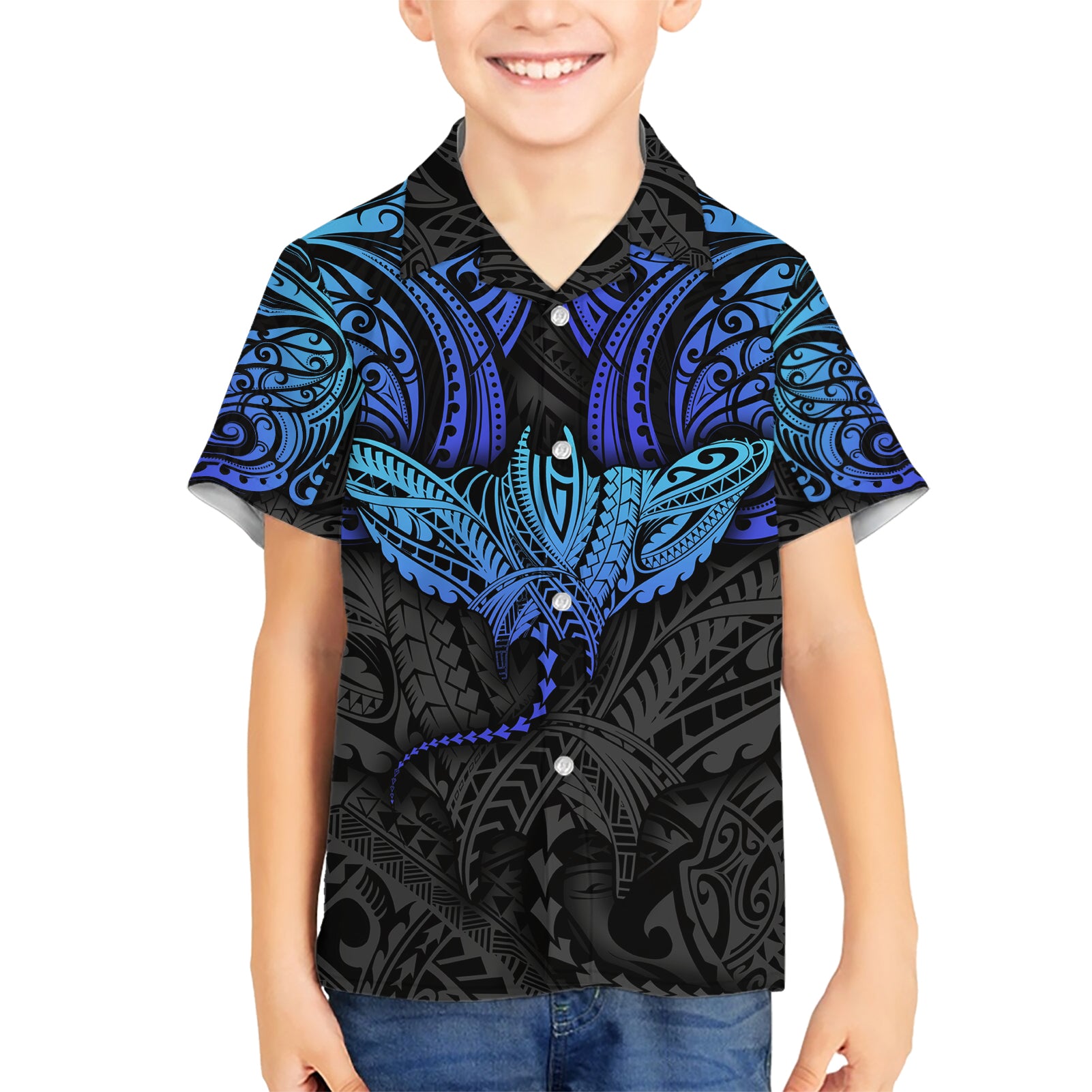 Polynesian Ray Pattern Kid Hawaiian Shirt - Wonder Print Shop