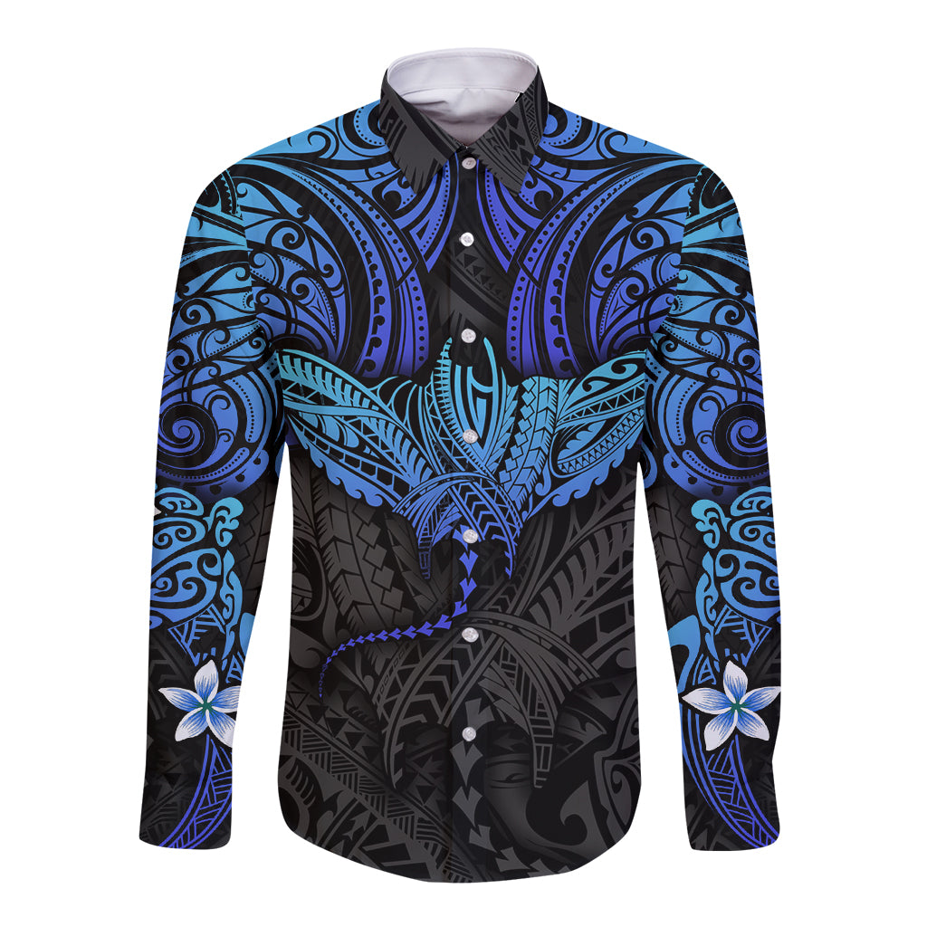 Polynesian Ray Pattern Long Sleeve Button Shirt - Wonder Print Shop