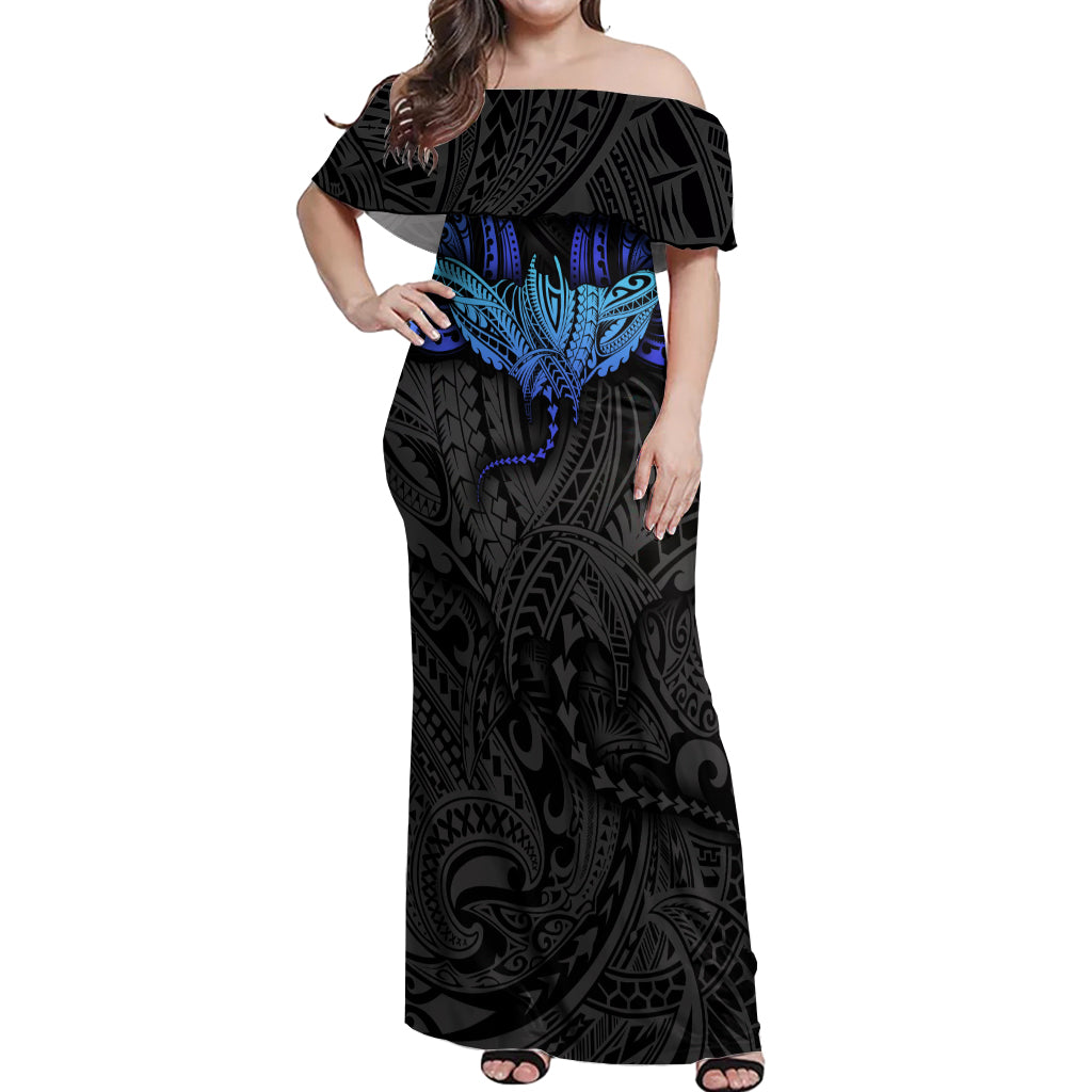 Polynesian Ray Pattern Off Shoulder Maxi Dress - Wonder Print Shop