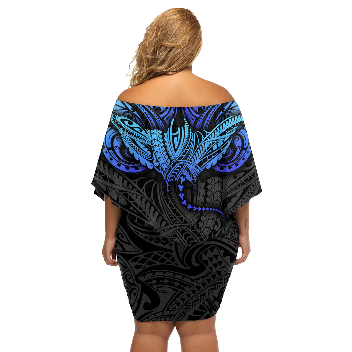 Polynesian Ray Pattern Off Shoulder Short Dress - Wonder Print Shop
