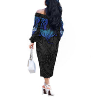 Polynesian Ray Pattern Off The Shoulder Long Sleeve Dress - Wonder Print Shop
