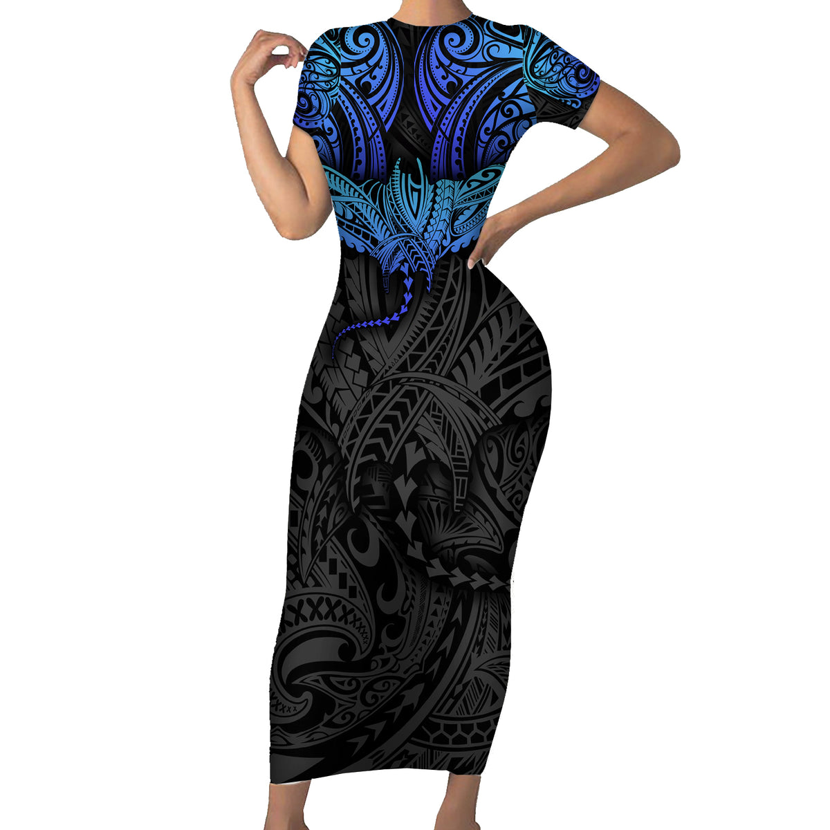 Polynesian Ray Pattern Short Sleeve Bodycon Dress - Wonder Print Shop