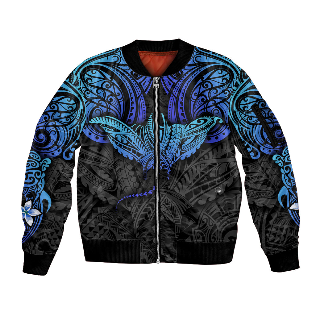 Polynesian Ray Pattern Sleeve Zip Bomber Jacket - Wonder Print Shop