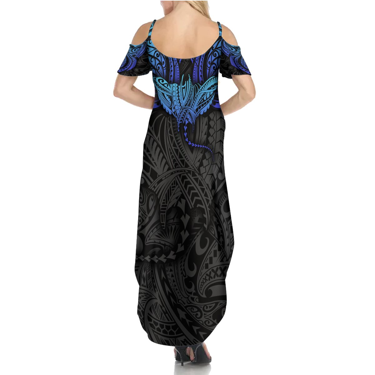 Polynesian Ray Pattern Summer Maxi Dress - Wonder Print Shop