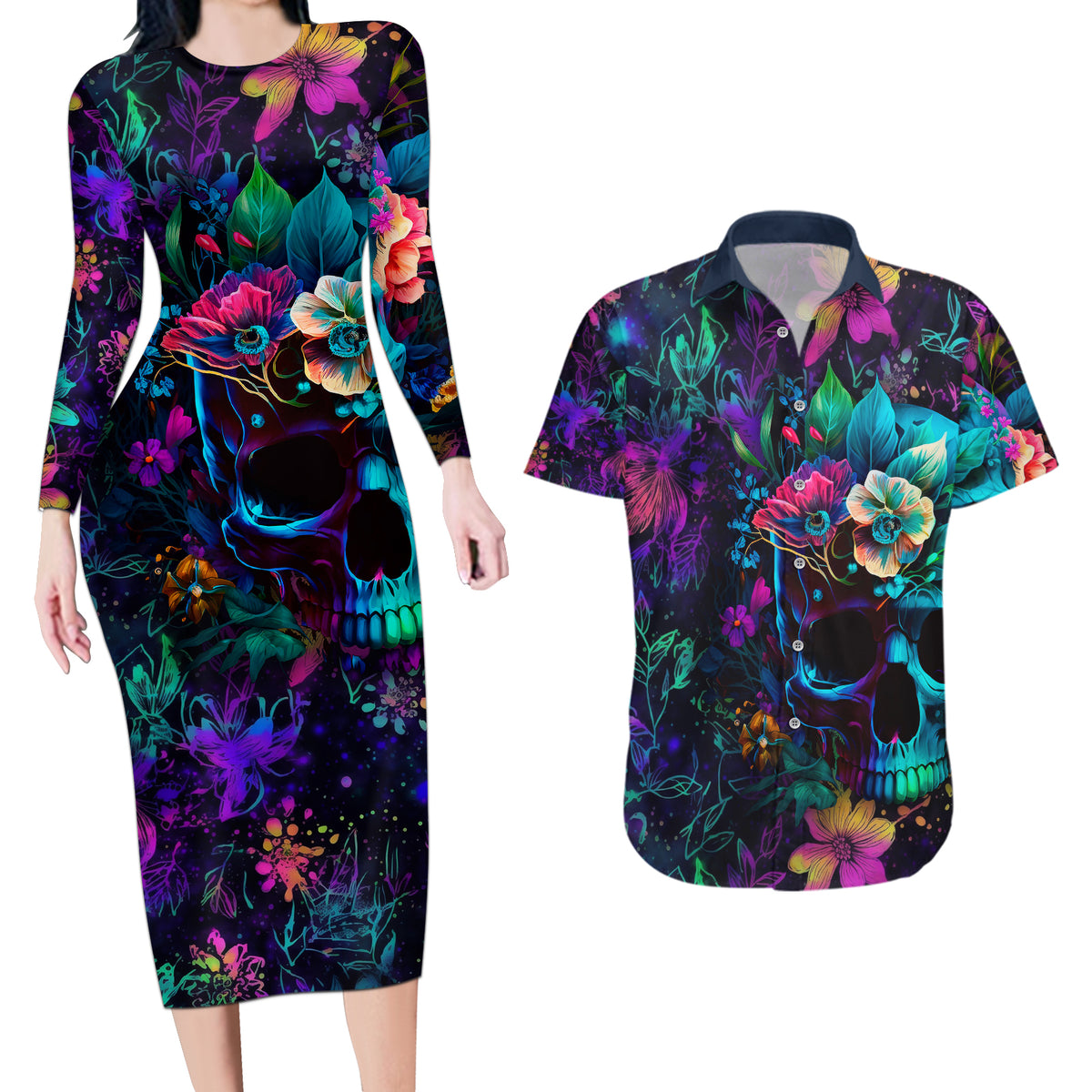 This Beauty Is a Beast Couples Matching Long Sleeve Bodycon Dress and Hawaiian Shirt - Wonder Print Shop