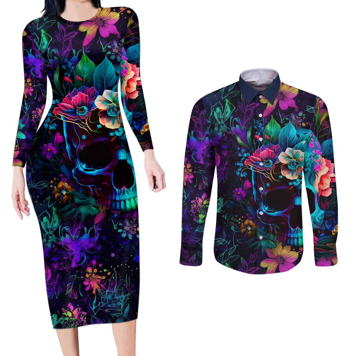 This Beauty Is a Beast Couples Matching Long Sleeve Bodycon Dress and Long Sleeve Button Shirts - Wonder Print Shop