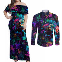 This Beauty Is a Beast Couples Matching Off Shoulder Maxi Dress and Long Sleeve Button Shirts - Wonder Print Shop