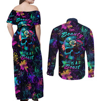 This Beauty Is a Beast Couples Matching Off Shoulder Maxi Dress and Long Sleeve Button Shirts - Wonder Print Shop