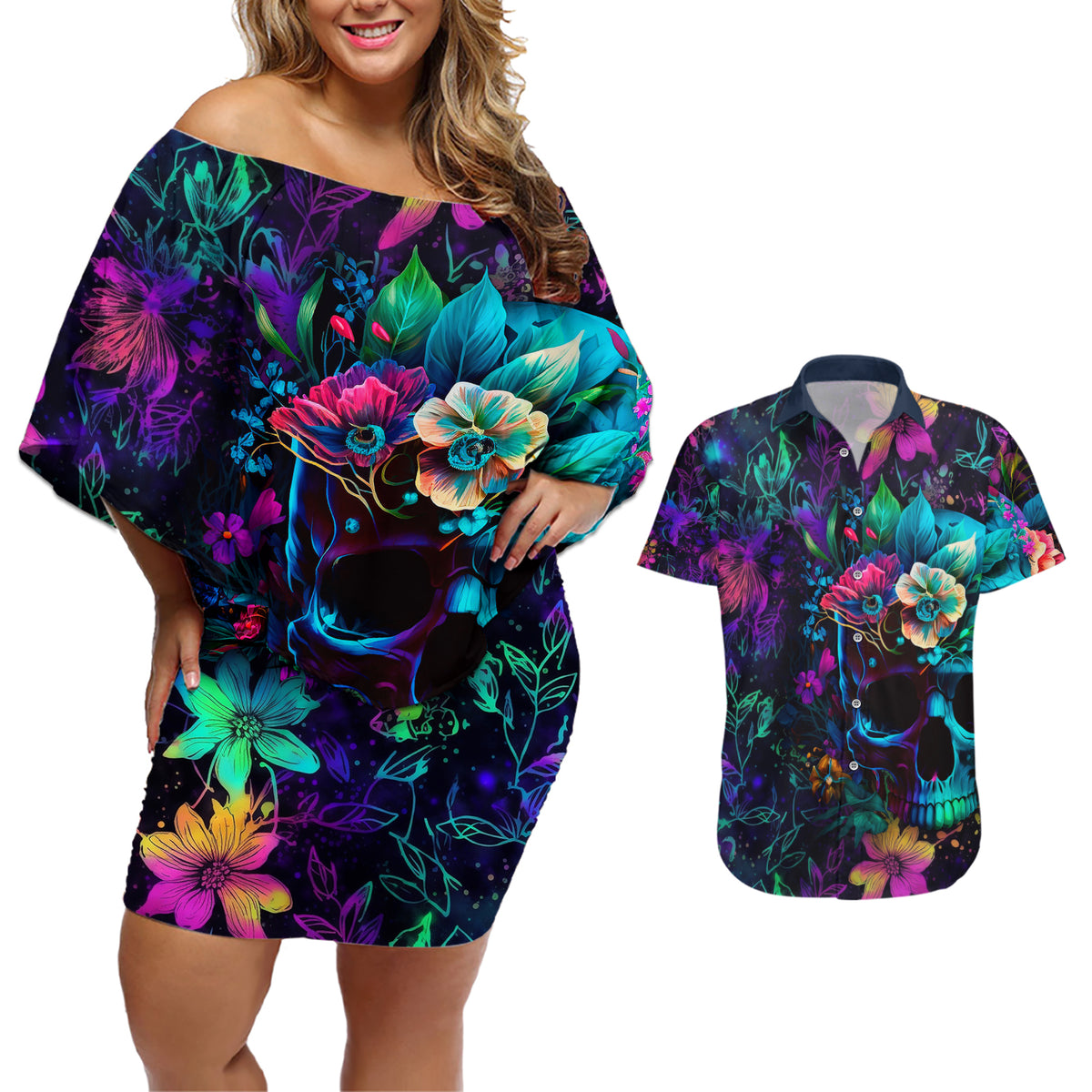 This Beauty Is a Beast Couples Matching Off Shoulder Short Dress and Hawaiian Shirt - Wonder Print Shop