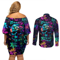 This Beauty Is a Beast Couples Matching Off Shoulder Short Dress and Long Sleeve Button Shirts - Wonder Print Shop