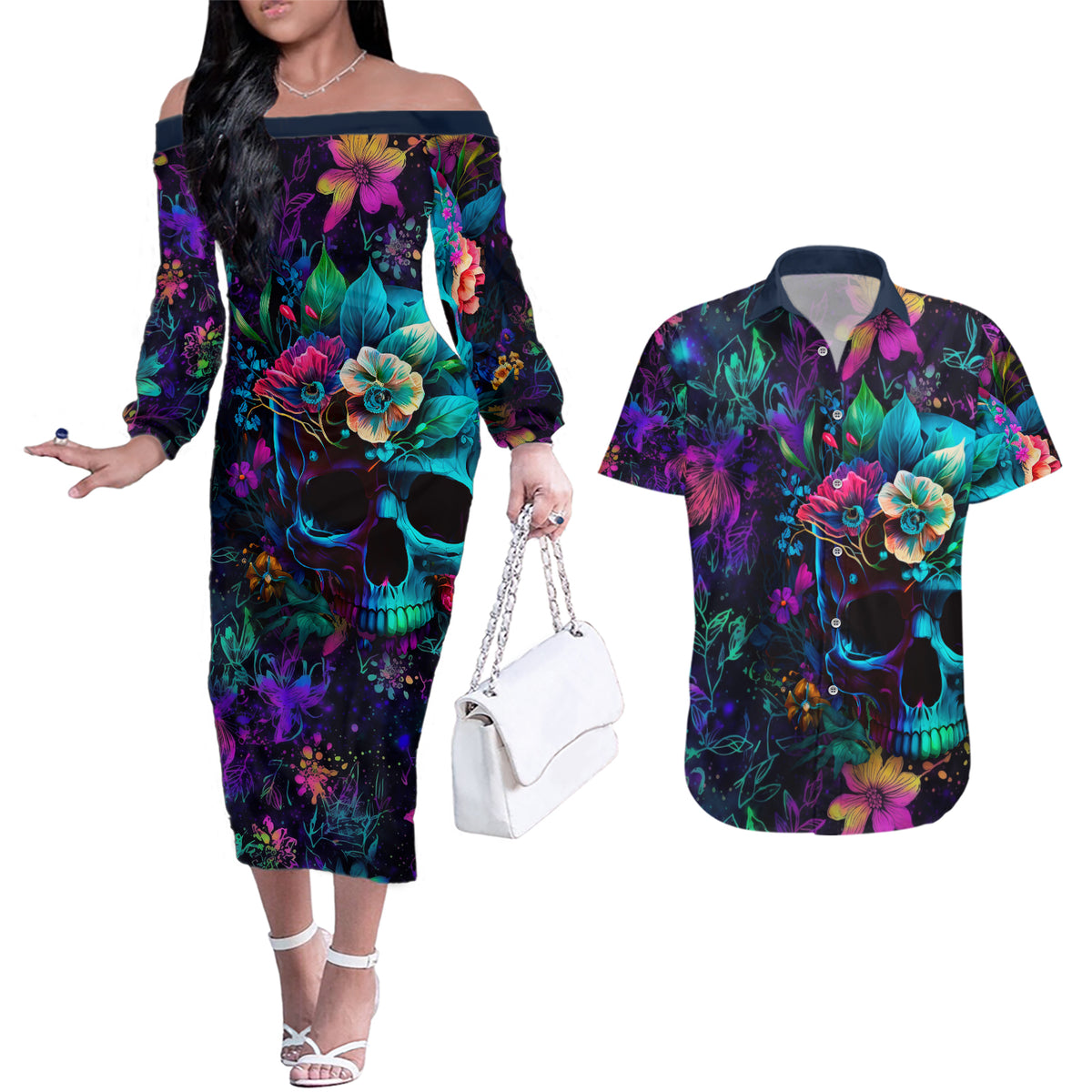 This Beauty Is a Beast Couples Matching Off The Shoulder Long Sleeve Dress and Hawaiian Shirt - Wonder Print Shop