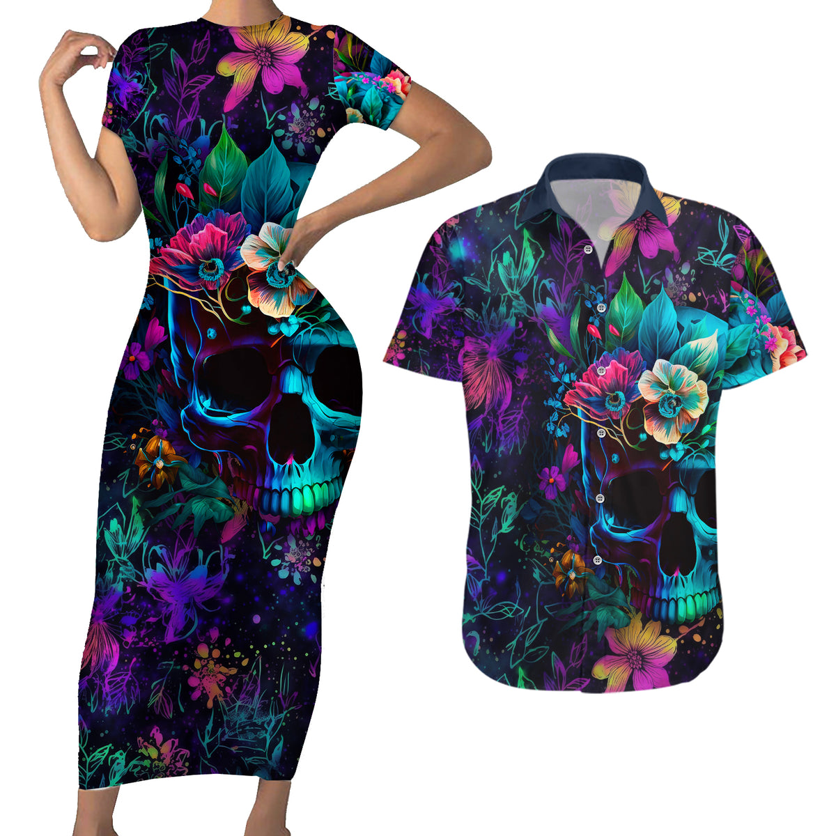 This Beauty Is a Beast Couples Matching Short Sleeve Bodycon Dress and Hawaiian Shirt - Wonder Print Shop