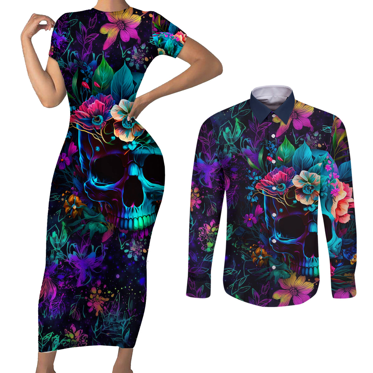 This Beauty Is a Beast Couples Matching Short Sleeve Bodycon Dress and Long Sleeve Button Shirts - Wonder Print Shop