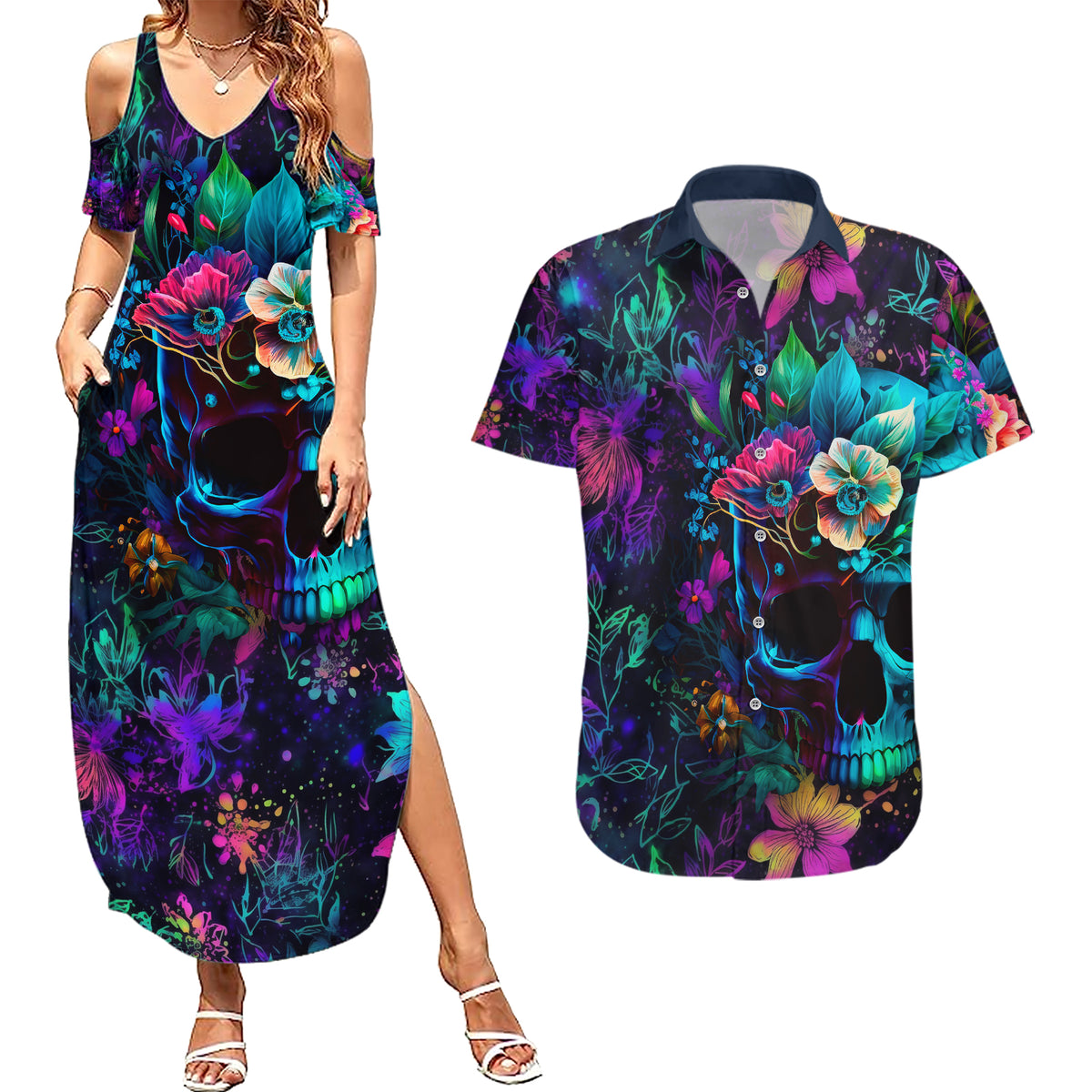 This Beauty Is a Beast Couples Matching Summer Maxi Dress and Hawaiian Shirt - Wonder Print Shop