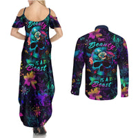 This Beauty Is a Beast Couples Matching Summer Maxi Dress and Long Sleeve Button Shirts - Wonder Print Shop
