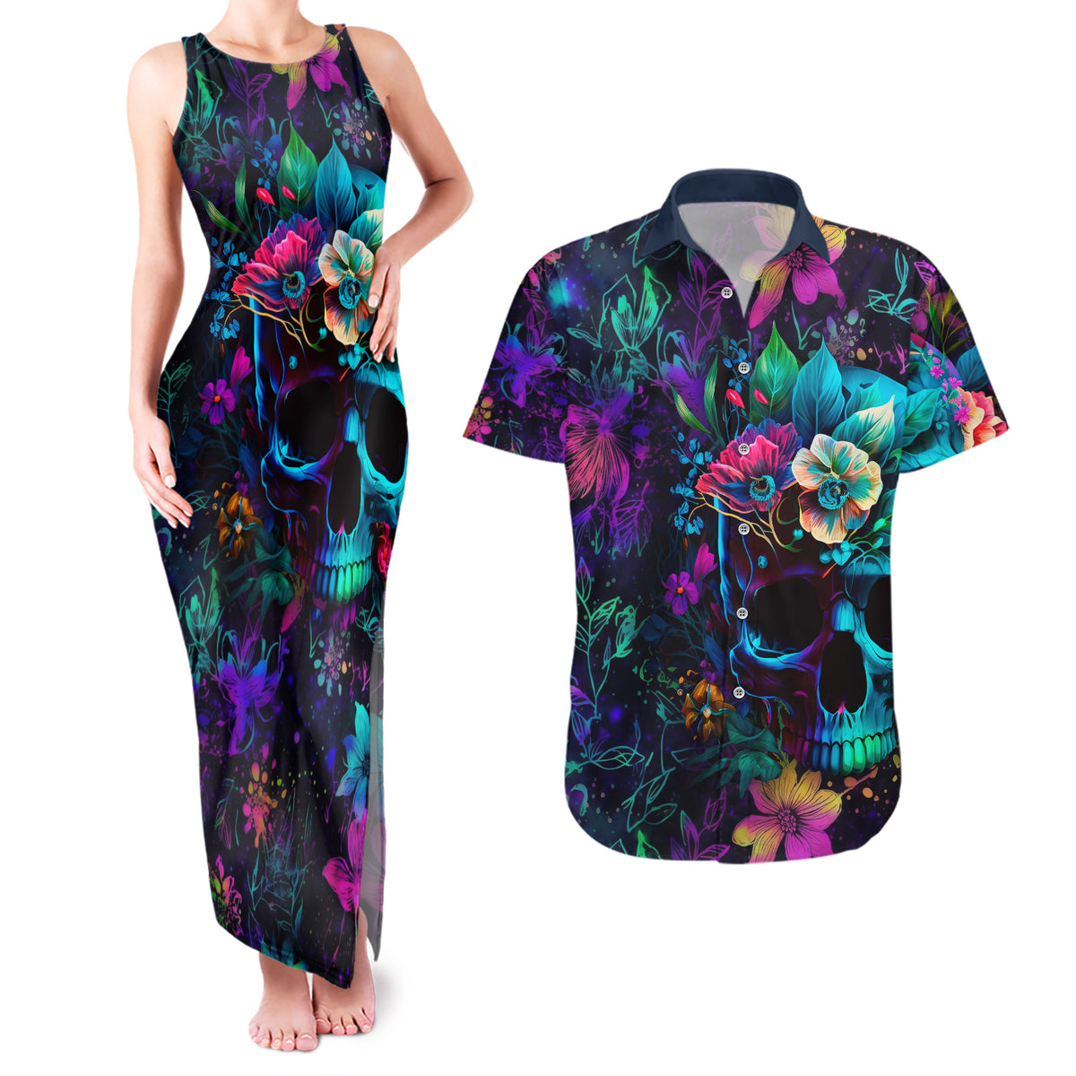 This Beauty Is a Beast Couples Matching Tank Maxi Dress and Hawaiian Shirt - Wonder Print Shop