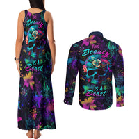 This Beauty Is a Beast Couples Matching Tank Maxi Dress and Long Sleeve Button Shirts - Wonder Print Shop