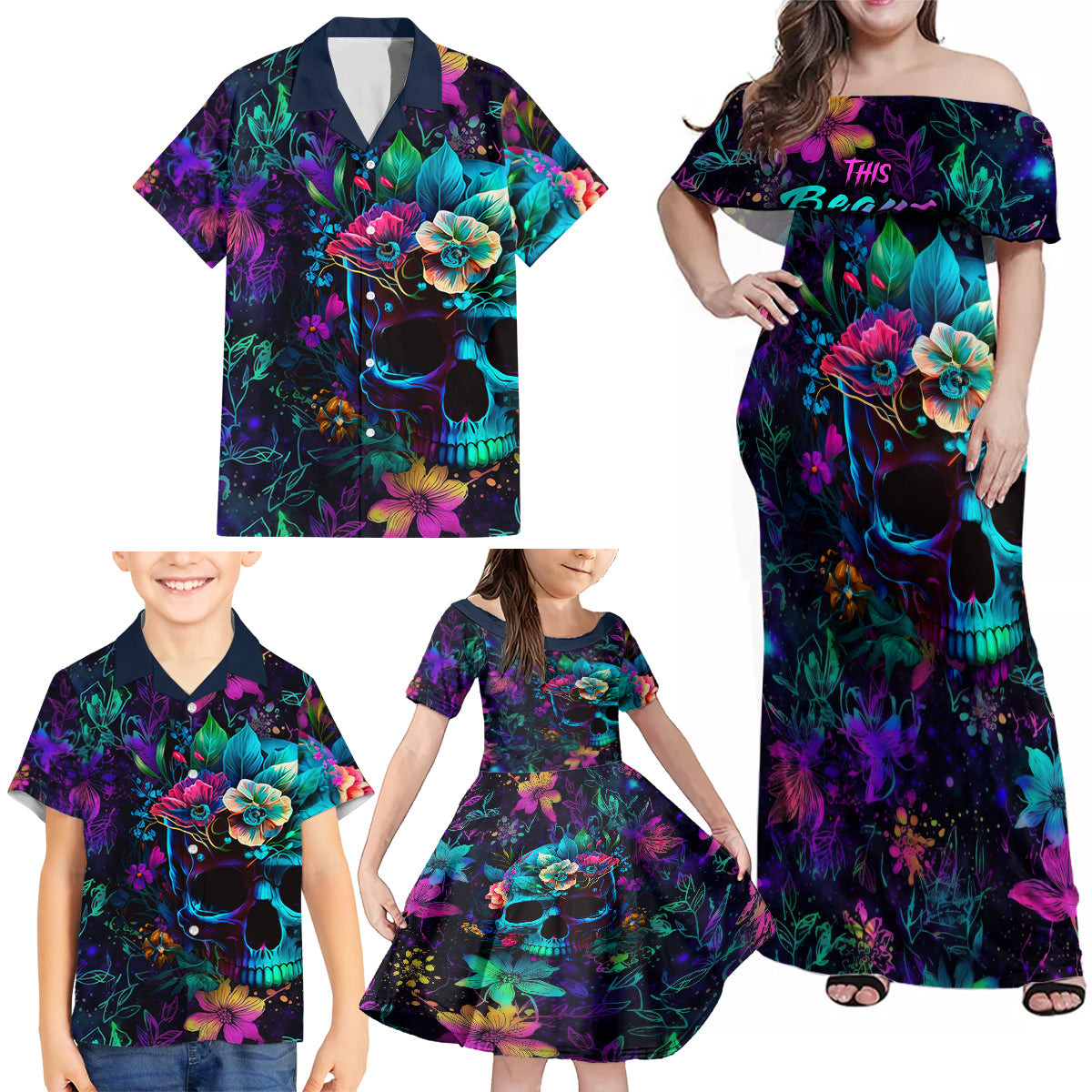 This Beauty Is a Beast Family Matching Off Shoulder Maxi Dress and Hawaiian Shirt - Wonder Print Shop