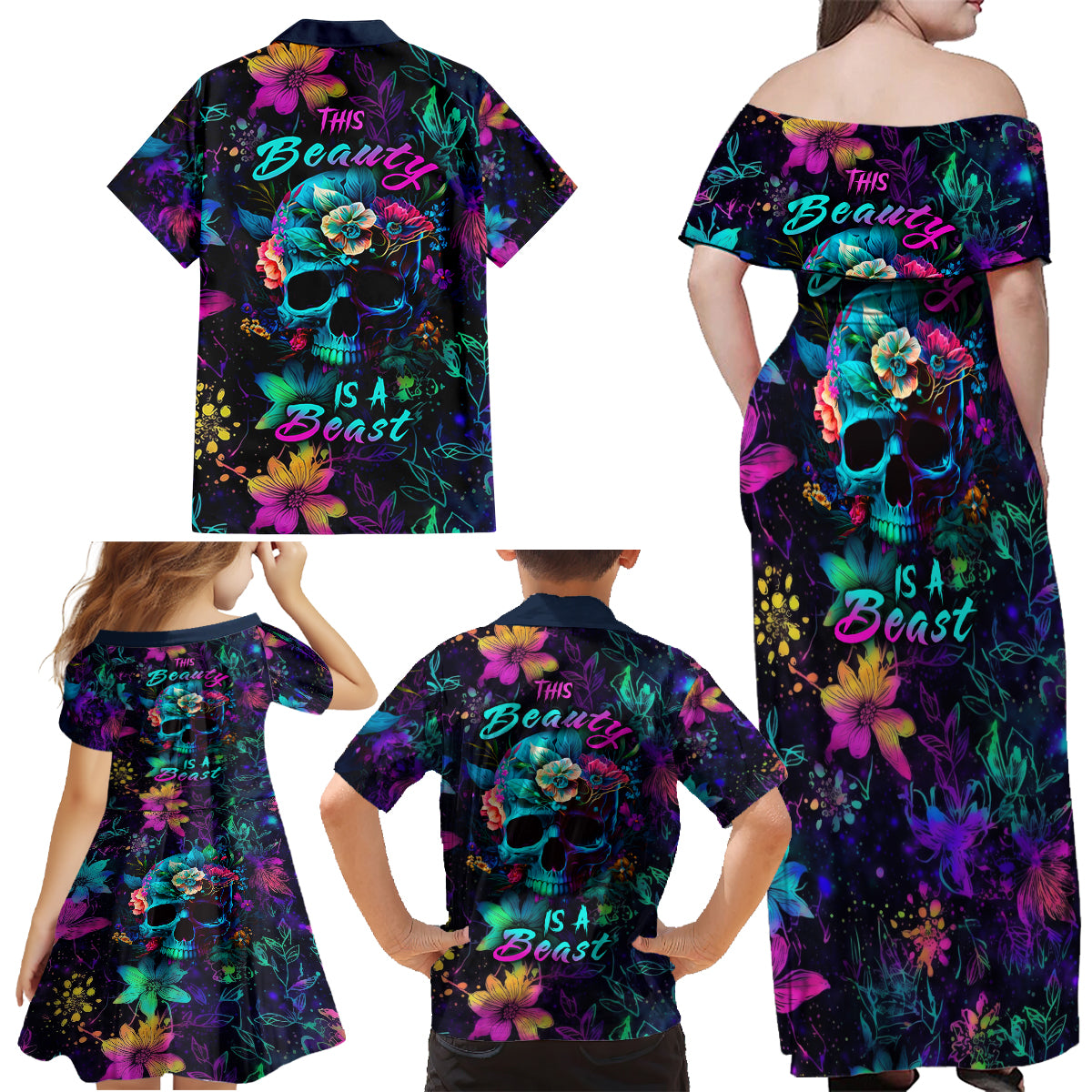 This Beauty Is a Beast Family Matching Off Shoulder Maxi Dress and Hawaiian Shirt - Wonder Print Shop