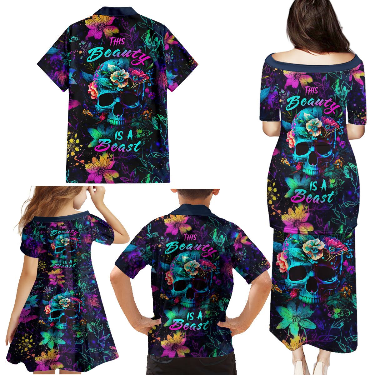 This Beauty Is a Beast Family Matching Puletasi Dress and Hawaiian Shirt - Wonder Print Shop