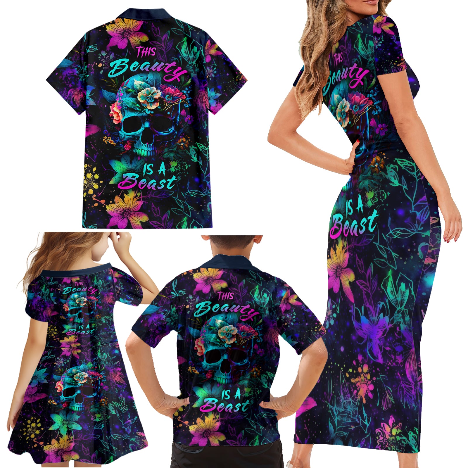 This Beauty Is a Beast Family Matching Short Sleeve Bodycon Dress and Hawaiian Shirt - Wonder Print Shop