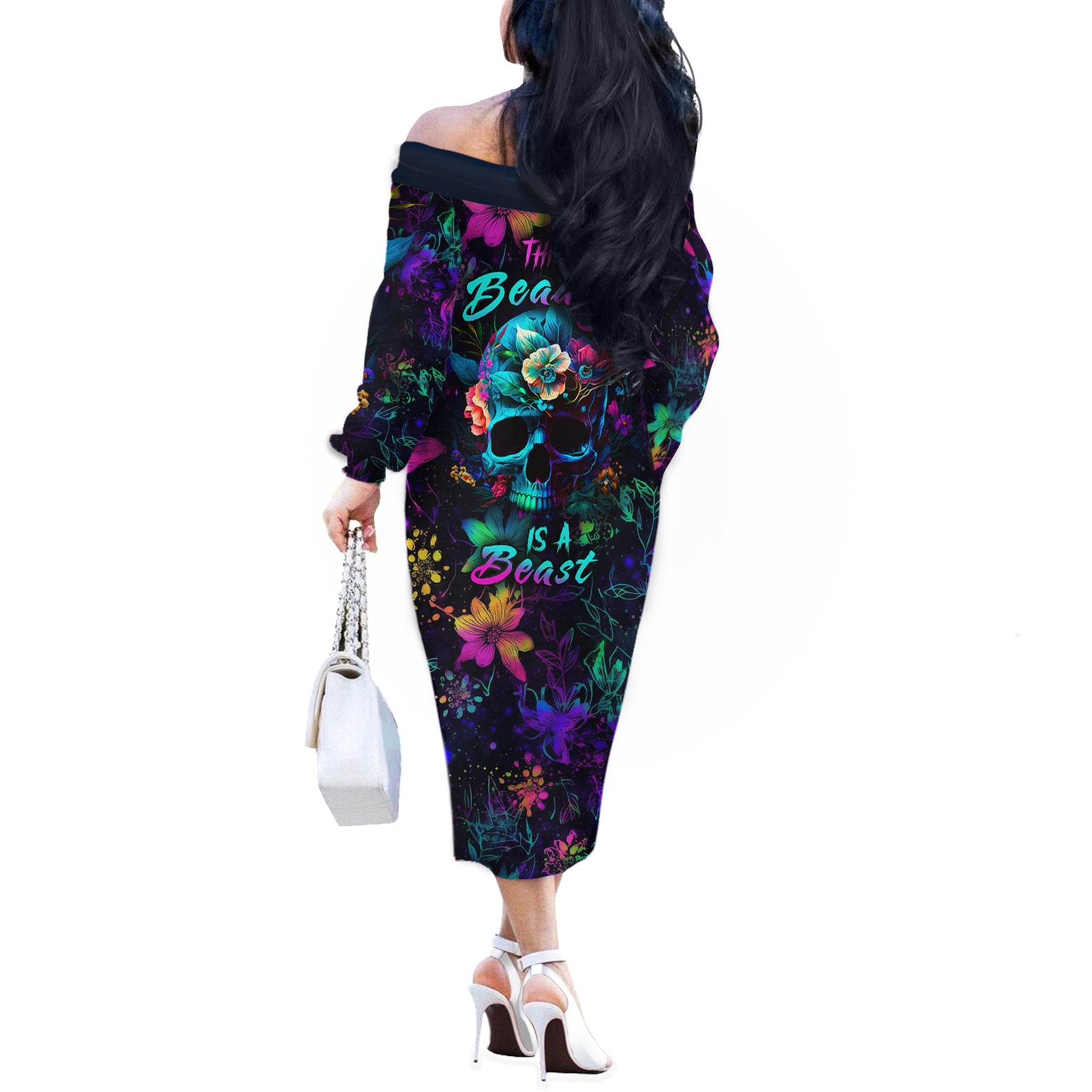 This Beauty Is a Beast Off The Shoulder Long Sleeve Dress - Wonder Print Shop
