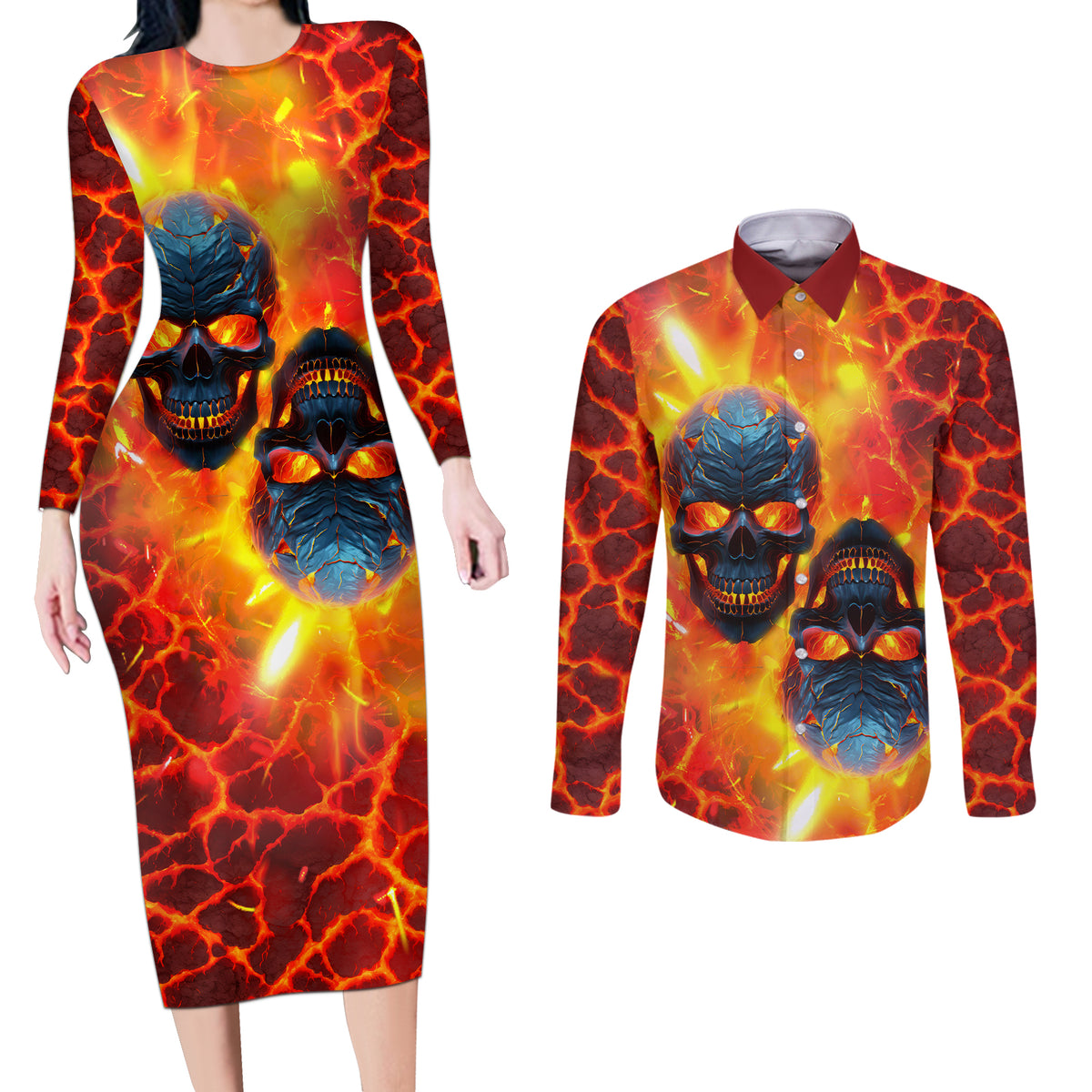 I Hold a Beast an Angel and a Madman In Me Couples Matching Long Sleeve Bodycon Dress and Long Sleeve Button Shirts - Wonder Print Shop