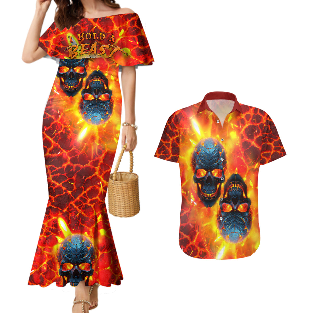 I Hold a Beast an Angel and a Madman In Me Couples Matching Mermaid Dress and Hawaiian Shirt - Wonder Print Shop