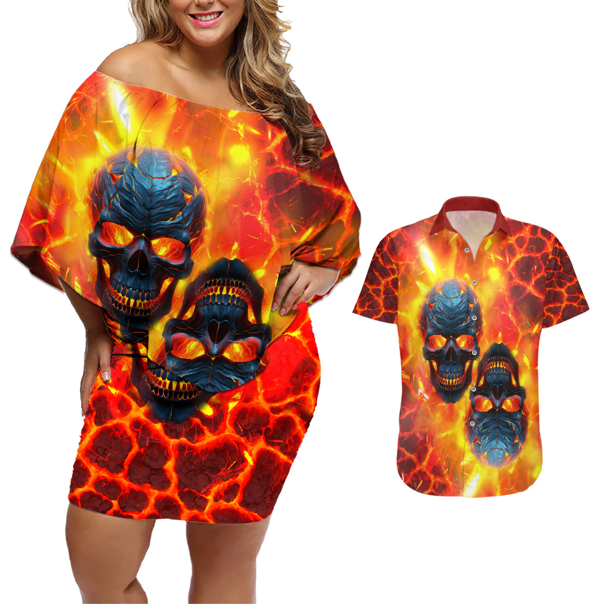 I Hold a Beast an Angel and a Madman In Me Couples Matching Off Shoulder Short Dress and Hawaiian Shirt - Wonder Print Shop